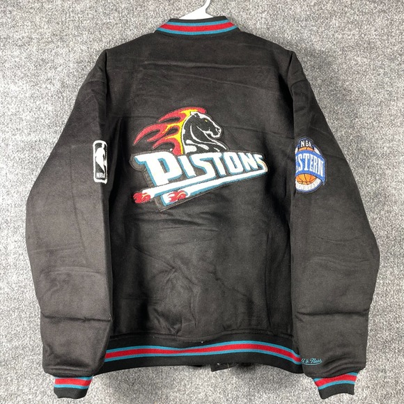 Detroit Pistons Jacket Mens XL Black Wool Blend Snap Varsity NBA Basketball $350
